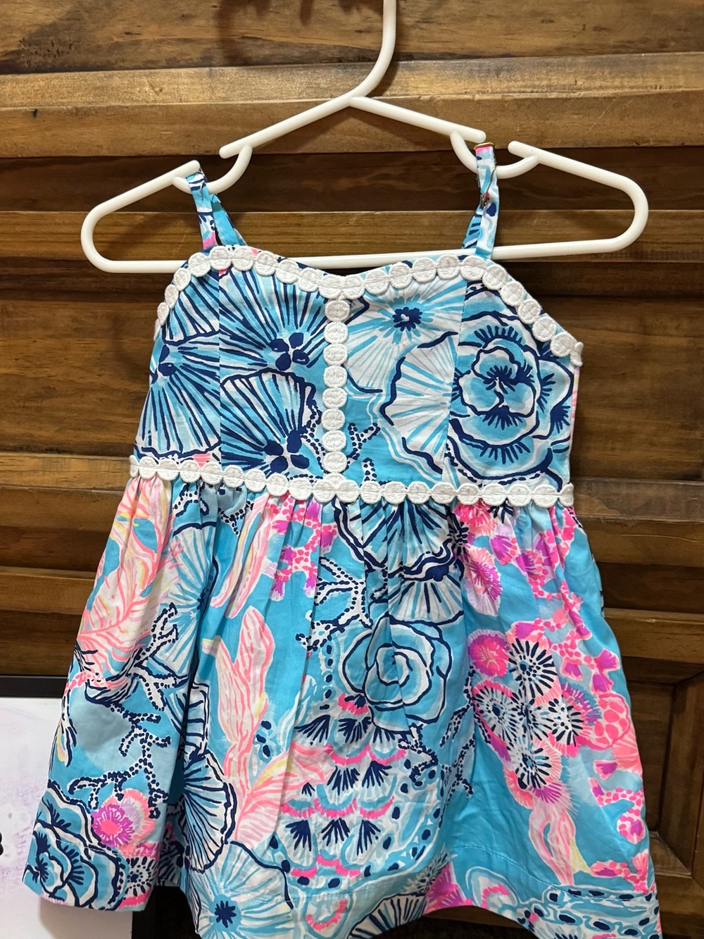 Lilly Pulitzer Blue Pink Floral Sundress with White Trim